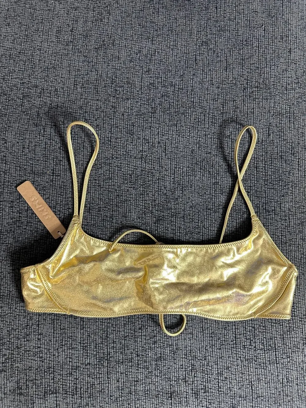 SKIMS Metallic Swim Micro Scoop Bikini Top Gold size M NWT